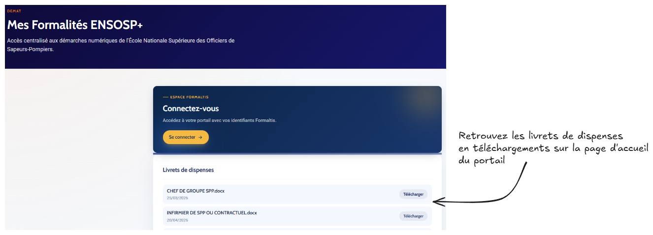 Retrouvez les livrets de dispenses en téléchargements sur la page d'accueil du portail